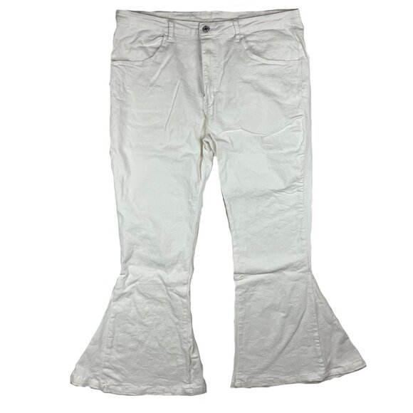 Saints & Hearts White Bell Bottoms Jeans Size 3XL Flare High Rise Denim Disco - Picture 2 of 14